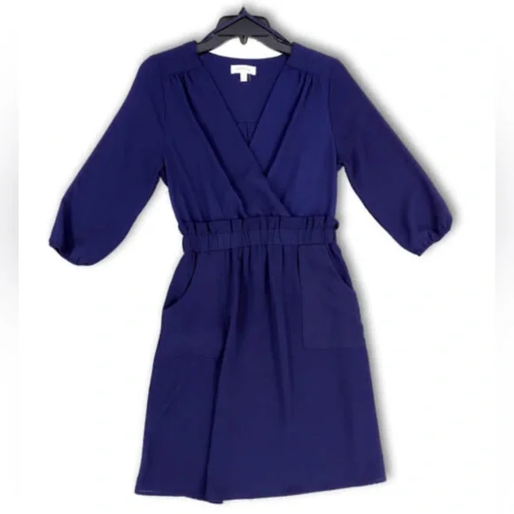 Monteau Los Angeles Women’s Blue V-Neck Long Sleeve Knee Length Dress Size Large - Picture 3 of 10